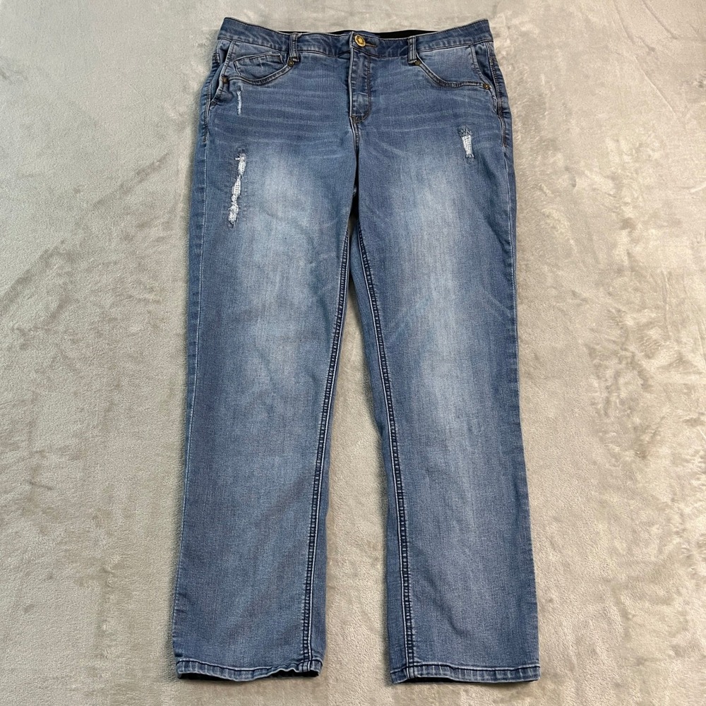 Democracy Absolution Straight Leg Jeans Blue Distressed 14 (34x29) Casual Denim